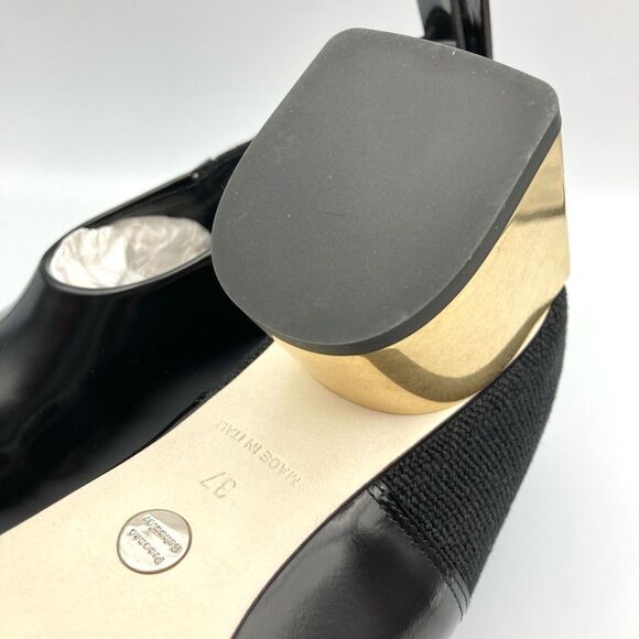 Proenza Schouler Leather Pump Chunky Gold Tone Square Heel Size 37 US 7 - Picture 5 of 8